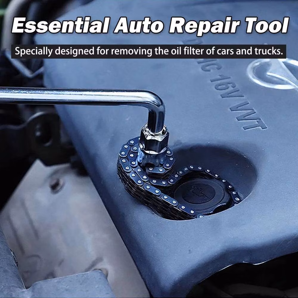 NESTLUNE Heavy Duty Car Oil Filter Wrench Chain Spanner Socket, Black, 1/2 inch – 5