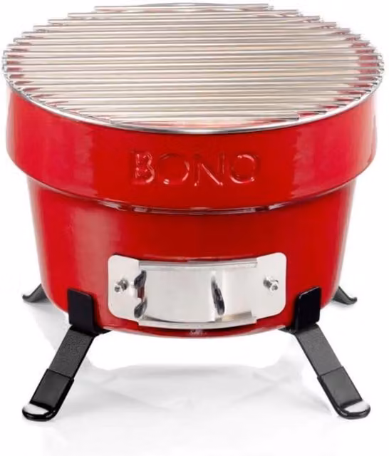 Kamado Bono Small Ceramic Hibachi BBQ Grill for Outdoor Charcoal Cooking, Red