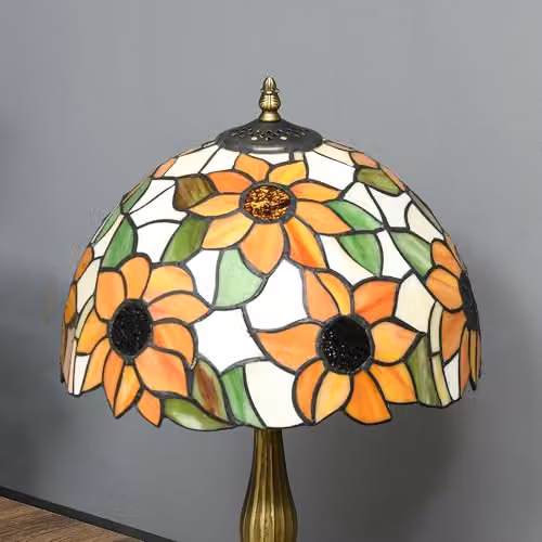 HOMCOM Antique Orange Sunflower Stained Glass Table Lamp for Bedroom and Living Room – 5
