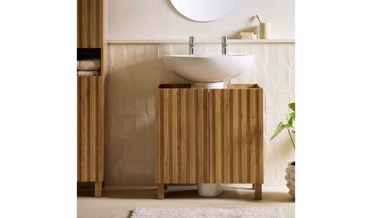 Aliford Modern Oak Undersink Bathroom Organiser in Brown, W/D/H: 65.5 x 31.6 x 62.6 cm