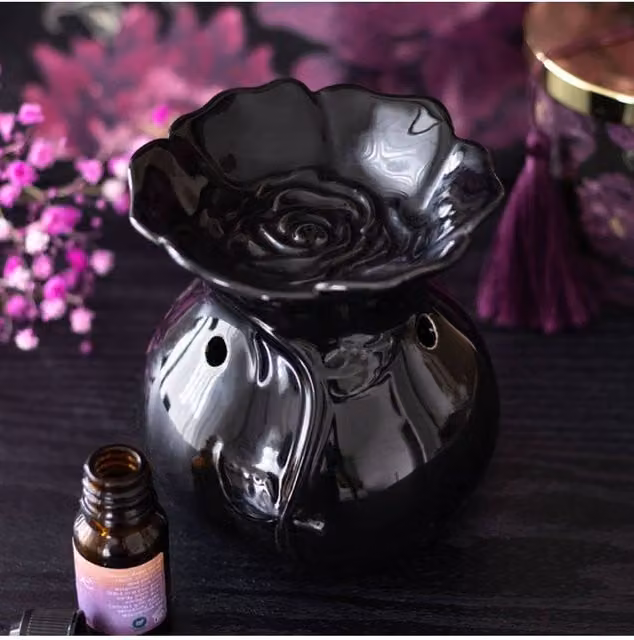 KDMD Black Ceramic Floral Tealight Oil Burner for Aromatherapy – 1
