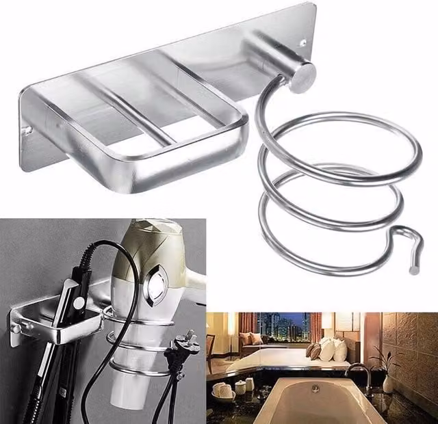 FORGEVIO Silver Metal Wall Mounted Hair Dryer and Straightener Holder, W: 180 cm, H: 180 cm – 1