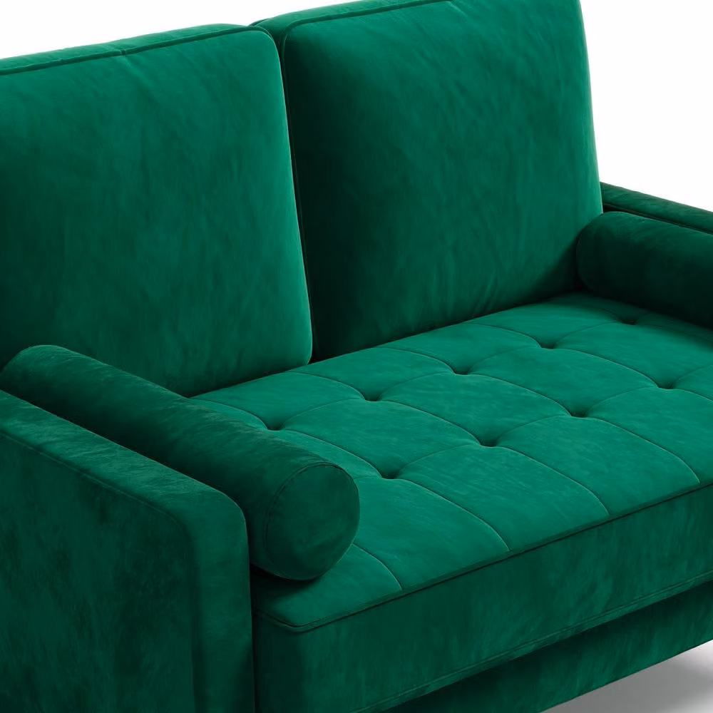 Dprodo Green Velvet Love Seat Couch with 2 Scatter Cushions, Width: 121 cm – 6
