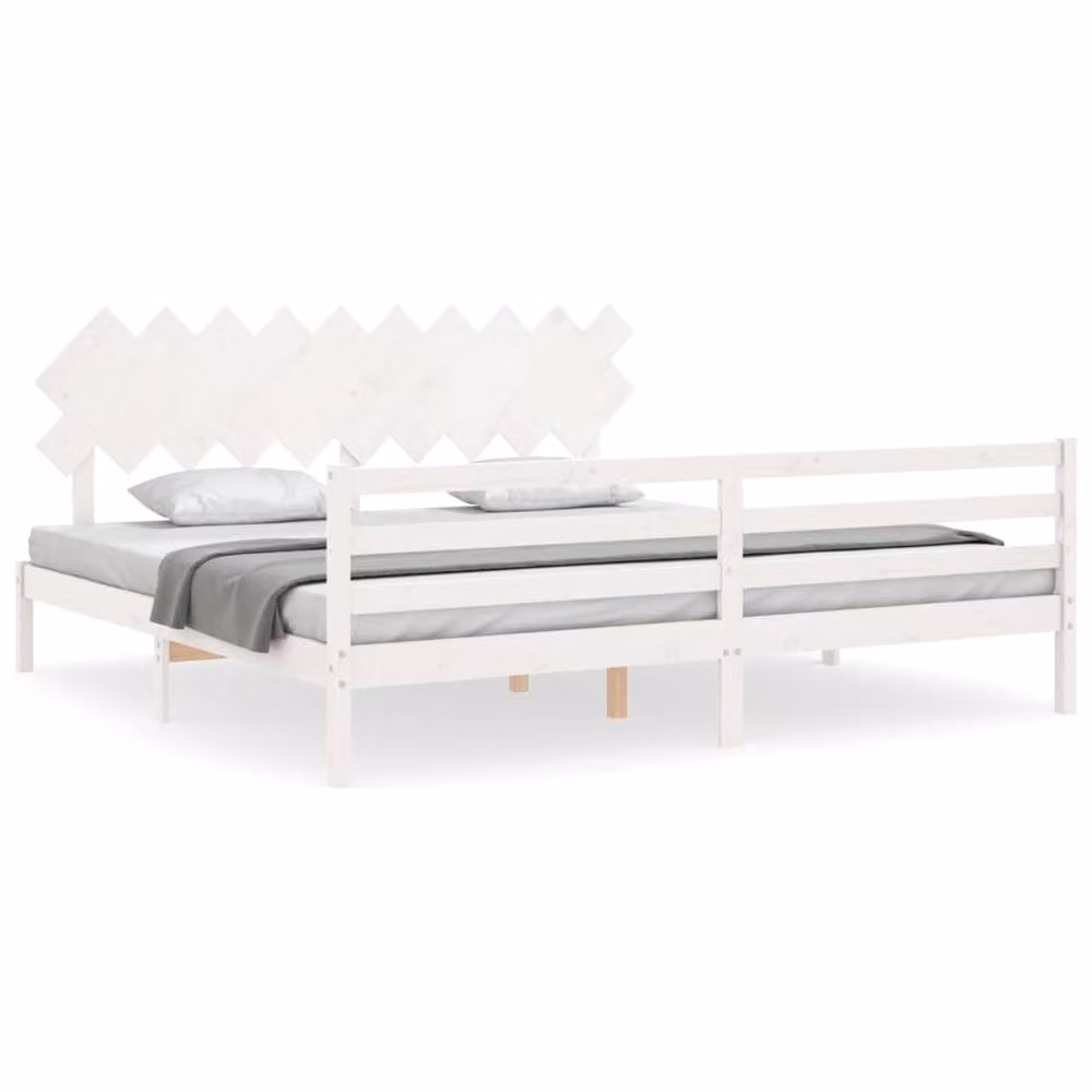 Berkfield Home Beautiful Bed Frame with Headboard in White Solid Pine Wood, W/D/H: 200 x 200 x 205.5 cm – 2