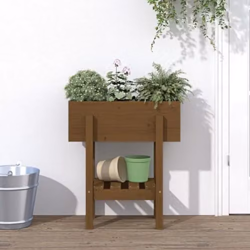 vidaXL Brown Wooden Garden Planter Tub W: 62 cm, D: 30 cm, H: 69 cm – 2