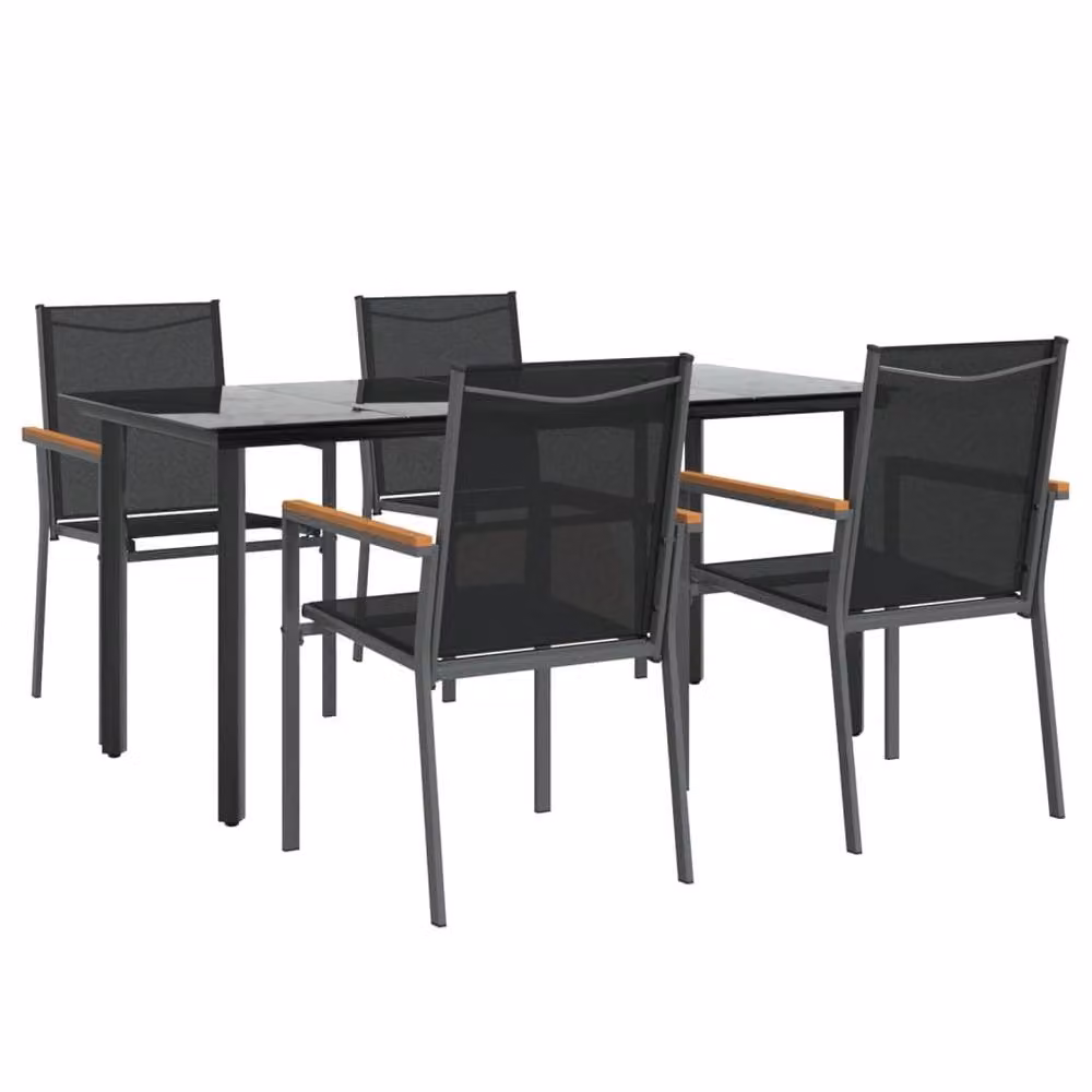 Berkfield Home 5 Piece Garden Dining Set in Black Textilene and Steel – 3