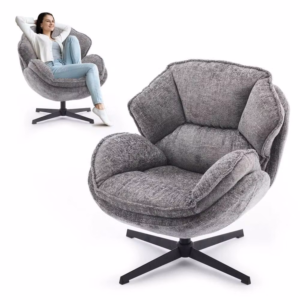 FORGEVIO Grey Fabric Swivel Task Chair with Armrests – 4