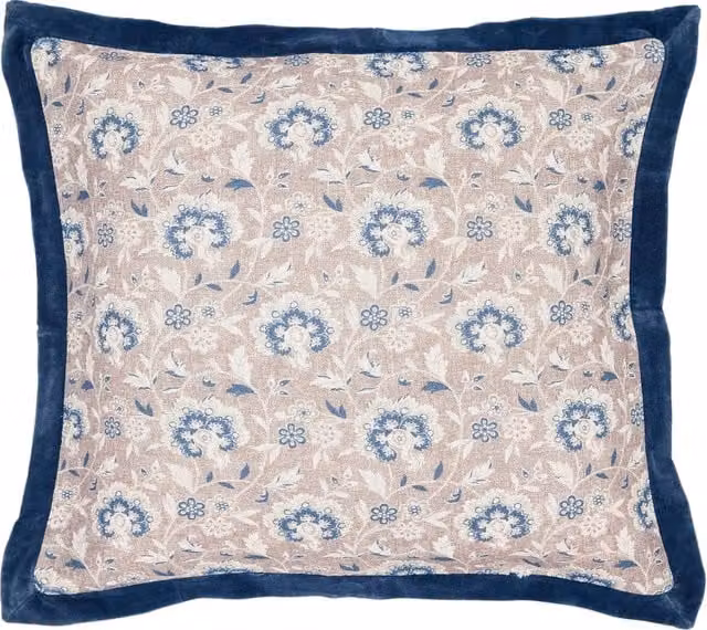 Bedeck of Belfast Lorelei Floral Print Pure Cotton Square Cushion in Blue Mix