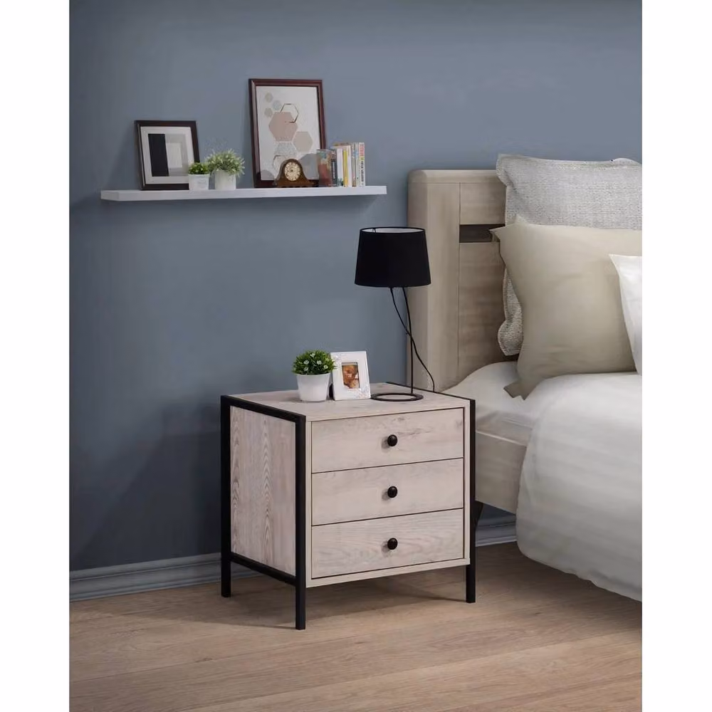 ERGOVEXA Modern 3-Drawer Bedside Storage Unit in Light Oak – 3