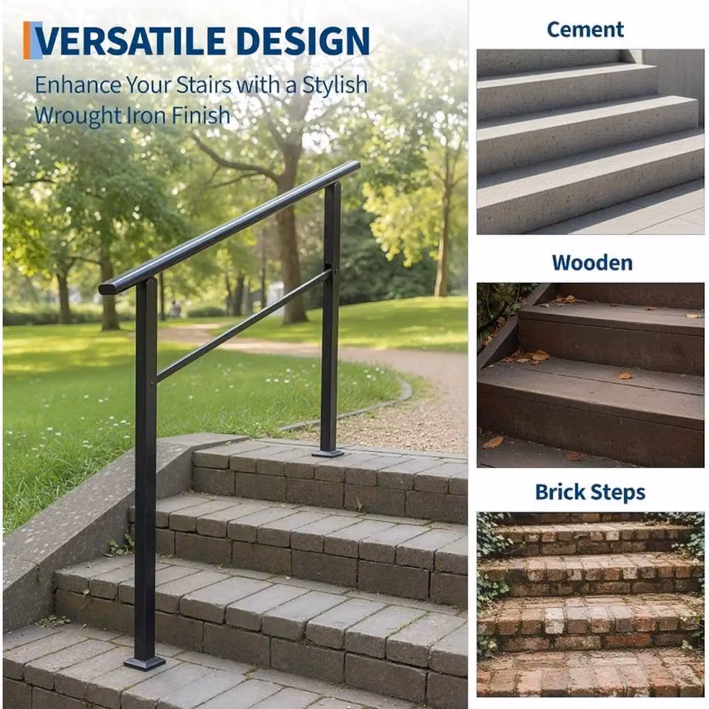 VOGREX 4 Step Outdoor Stair Railing Kit in Matt Black Steel – 3