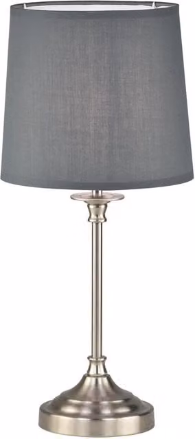 First Choice Lighting Chester Silver Metal Table Lamp with Grey Fabric Shade – 1