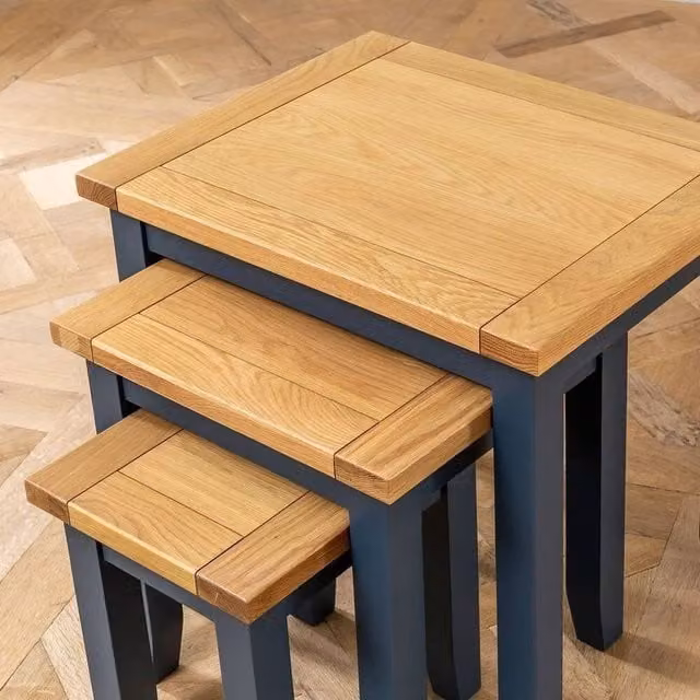 FORGEVIO Westbury Nest of 3 Tables in Blue Painted Natural Oak Wood – 1
