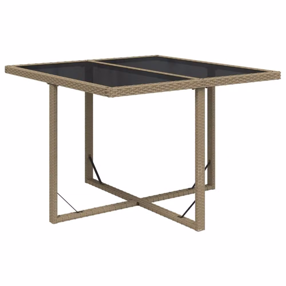 Berkfield Home Extendable Square Garden Table in Beige Poly Rattan and Glass, W/D/H: 107 x 107 x 74 cm – 3