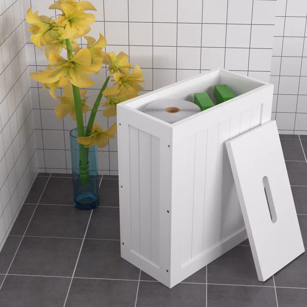 SAXONY Modern White Wooden Freestanding Bathroom and Bedroom Storage Unit with Hinged Doors W/D/H: 33.0 x 17.0 x 31.0 cm – 3