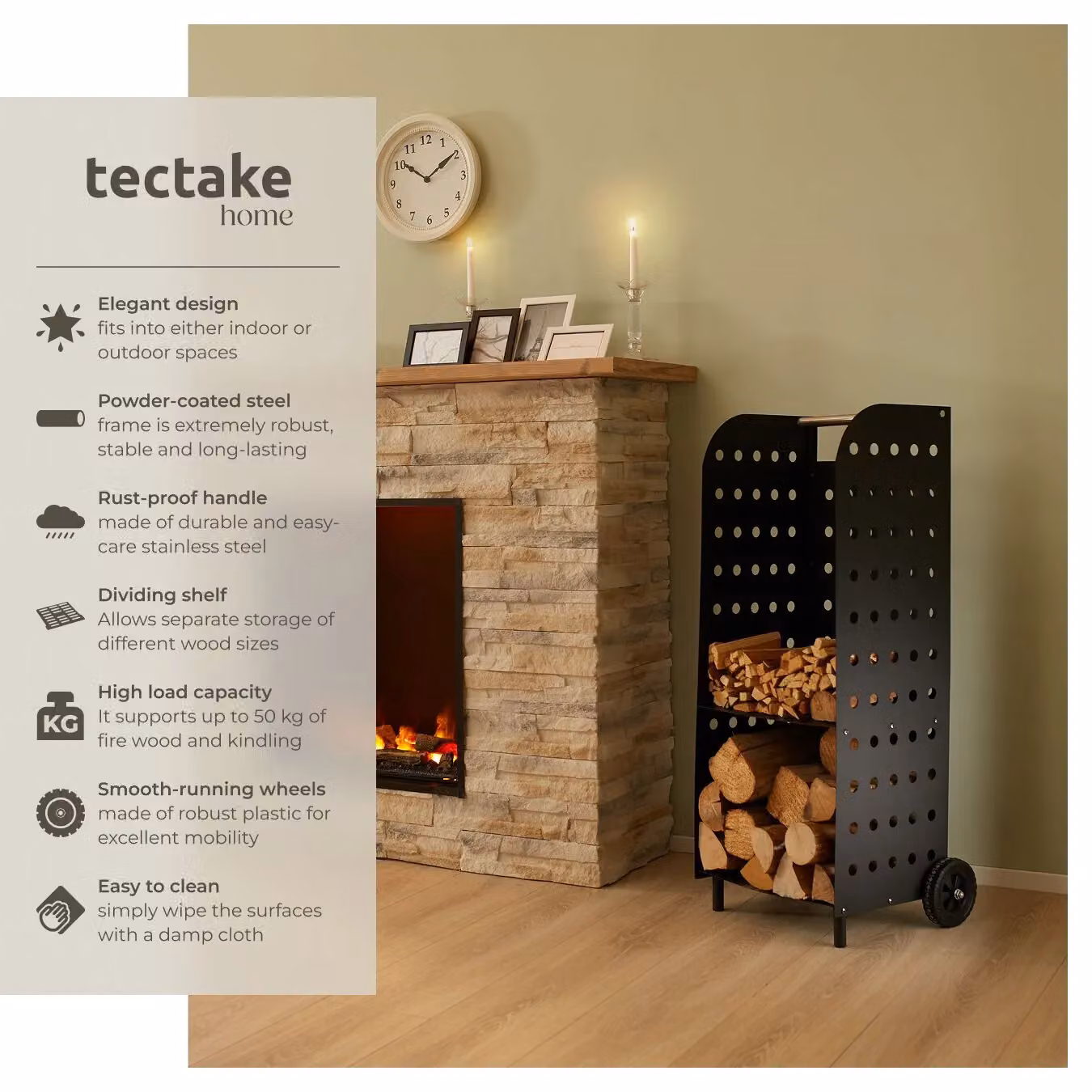 tectake Freestanding Metal Log Holder in Black – 2