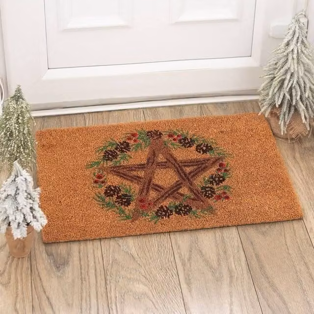 Uniqueful Natural Winter Solstice Pentagram Coir Doormat, Brown, W: 260 cm, D: 40 cm – 1