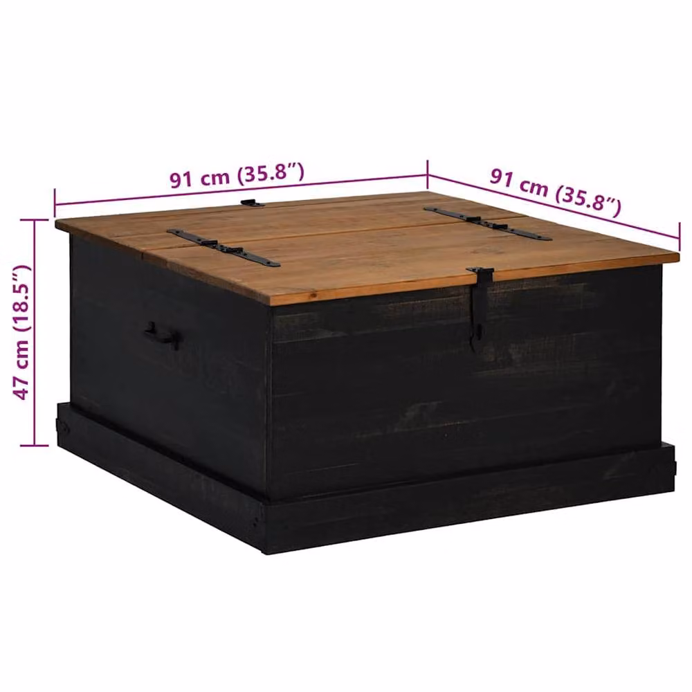 Berkfield Home HALDEN Storage Chest in Black Solid Pine Wood, W/D/H: 91 x 91 x 47 cm – 6