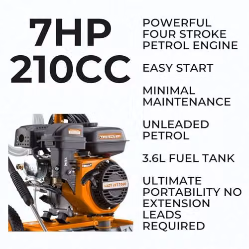 Ark Mat Petrol Pressure Washer with 7BHP Engine, 185 Bar Pressure and 8L/Min Flow Rate in Orange – 3