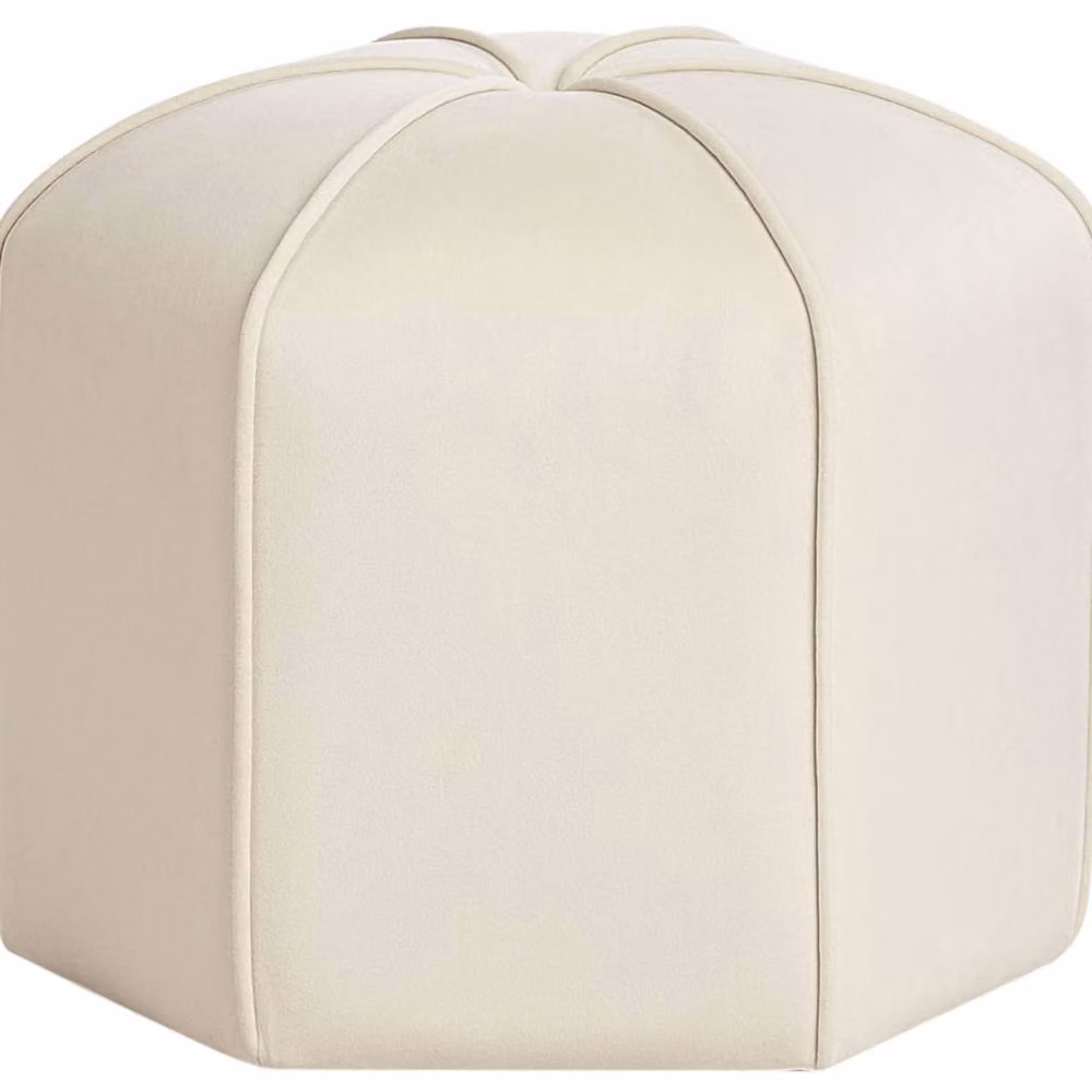 Wyld and Coco Velvet Round Pouffe, Beige, Diameter: 45 cm, Height: 40 cm – 2