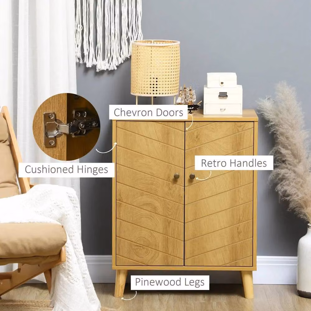 PAWNORA Mid-Century Geometric Small Wooden Sideboard Cabinet in Brown, W/D/H: 76 x 30 x 60 cm – 2