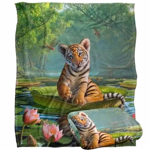JQ Licensing Jlo Baby Tiger and Lilies Silky Touch Super Soft Throw Blanket, White and Multicolour, W: 152 cm, D: 127 cm