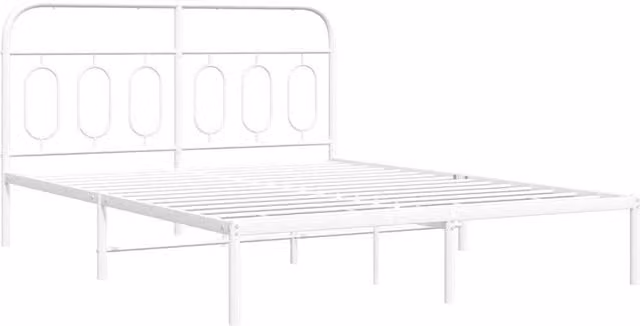 Berkfield Home Metal Bed Frame with Headboard, White, W: 135 cm, L: 190 cm