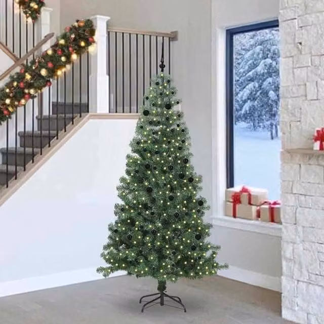 Berkfield Home Green PVC Christmas Tree with 300 LEDs and Stand, Height: 240 cm