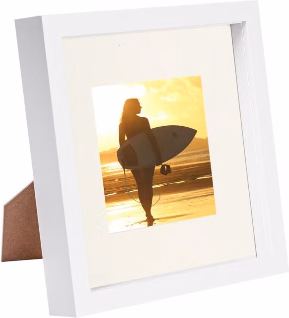 Nicola Spring White 3D Box Photo Frame with Ivory Mount, W/H: 20.32 x 20.32 cm