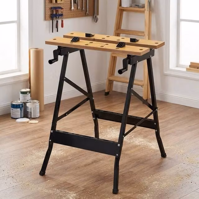 STILVORA 4-in-1 Folding Work Bench with Metal and Wood Frame in Sand – 1