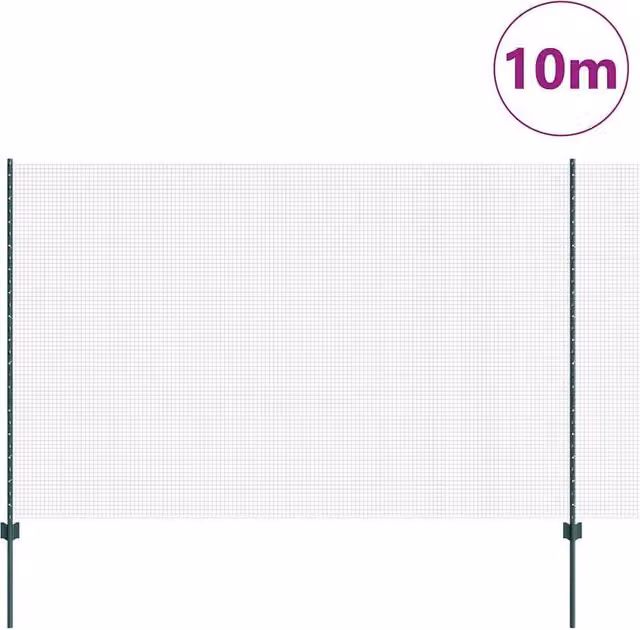 Berkfield Home Green Welded Steel Wire Fence with 5 U-Profile In-Ground Posts, 1.6 x 10 m