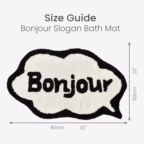 Mooky Mats Bonjour Slogan Non-Slip Bath Mat in Black and Beige, W: 50 cm, D: 80 cm – 3