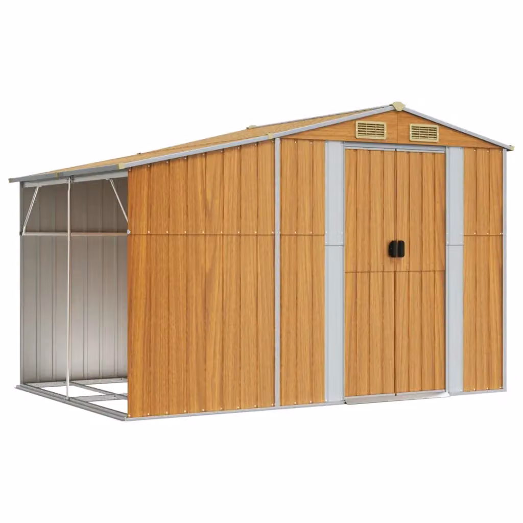 Berkfield Home Brown Galvanised Steel Lean-to Garden Shed, W: 277 cm, D: 192.5 cm, H: 179 cm – 2