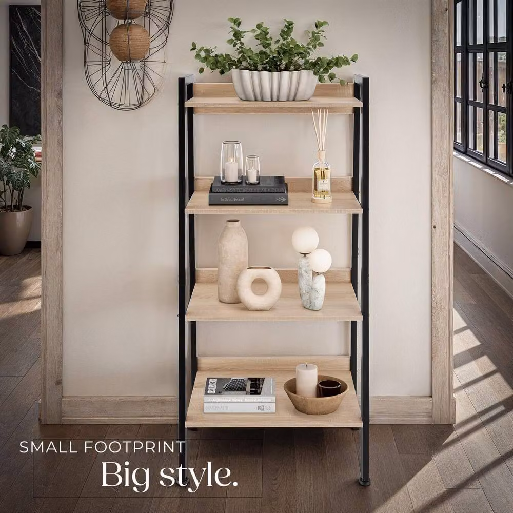 tectake Chatham Industrial Shelving Unit in Light Brown Oak and Black – 6