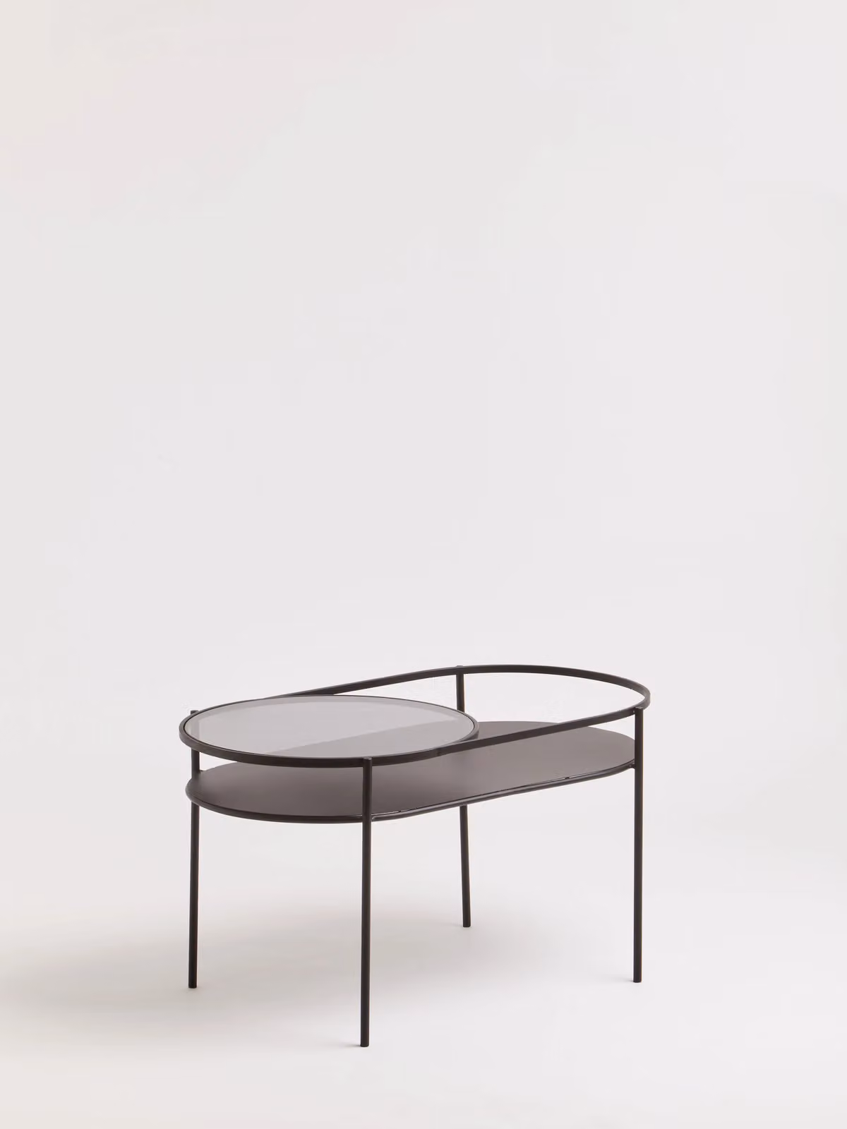Orsina Modern Two Tier Oval Glass and Metal Cocktail Table in Black and Grey – 2