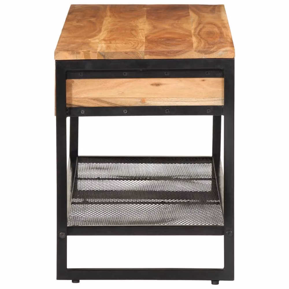 Berkfield Home Industrial Shoe Bench in Brown Acacia Wood and Iron, W/D/H: 110 x 35 x 45 cm – 3