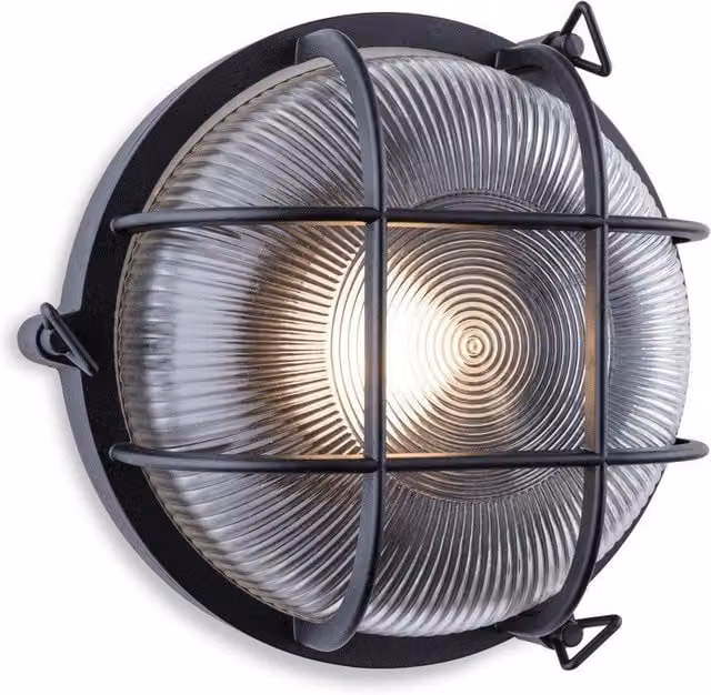 Netlighting Turin Round Outdoor Bulkhead Wall Light, Black, IP65, E27