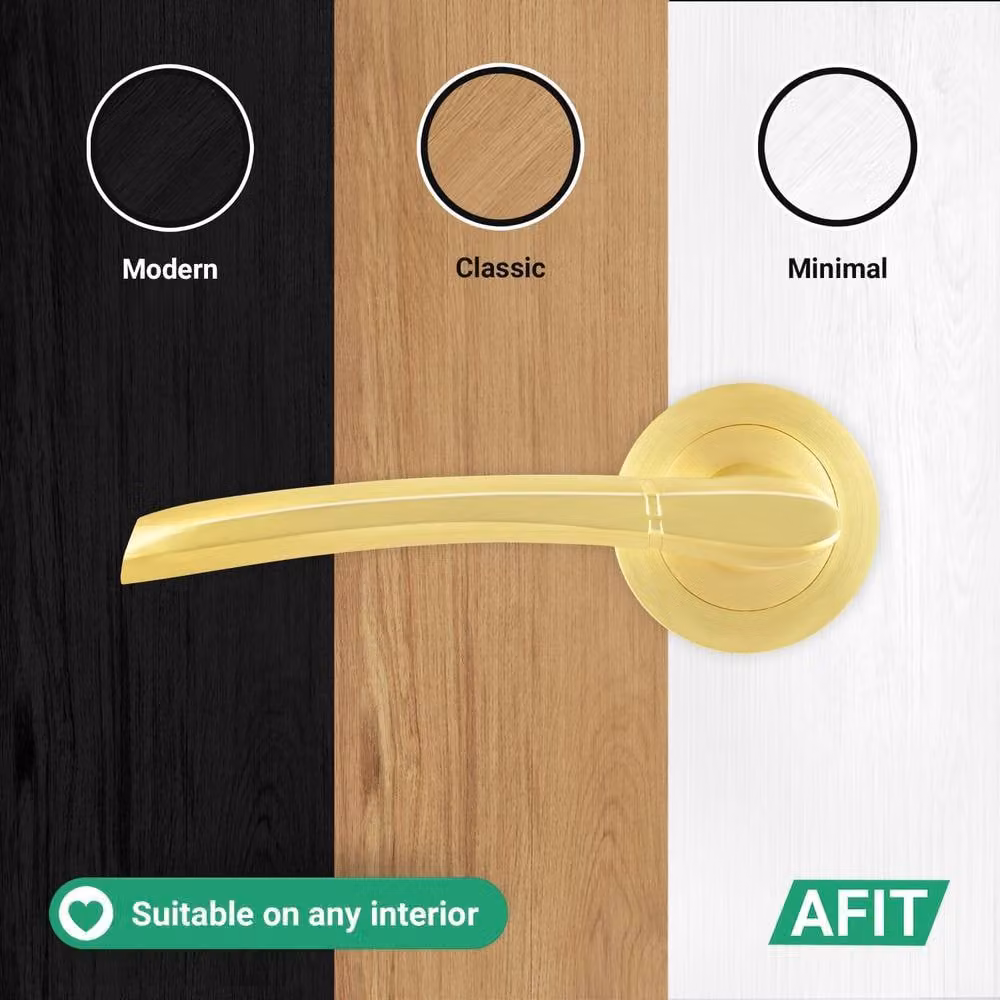 AFIT Satin Brass Round Rose Internal Lever Door Handles, Gold, 1 Pair – 5