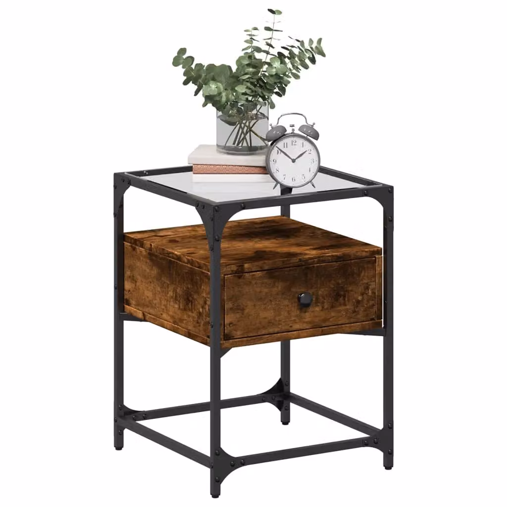 Berkfield Home Bedside Cabinet in Smoked Oak and Brown, W/D/H: 40 x 40 x 55 cm – 3