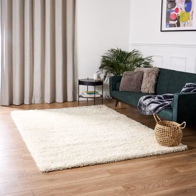 Bravich California Shaggy Rug in Beige and White, W: 120 cm, L: 170 cm
