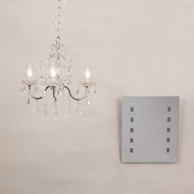ValueLights Varuna Glass Droplet IP44 Chandelier Ceiling Light with LED Bulbs in Silver and Chrome