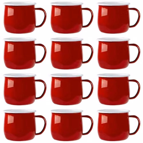 Argon Tableware Enamel Belly Mugs, 375ml, Red, Set of 12