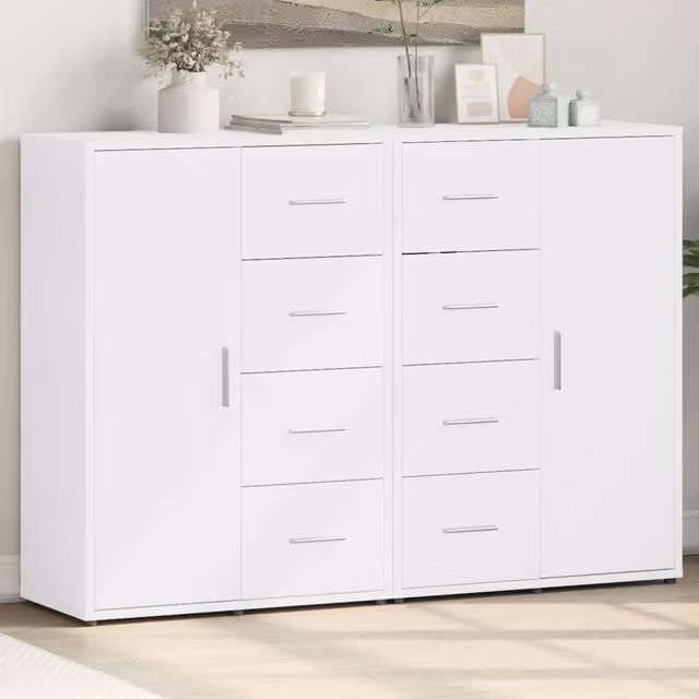 Berkfield Home Set of 2 Modern White Matt MDF Sideboards W/D/H: 60 x 31 x 84 cm