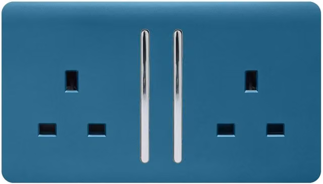 Trendi Flush 2 Gang 13 Amp Switched Plug Socket in Blue