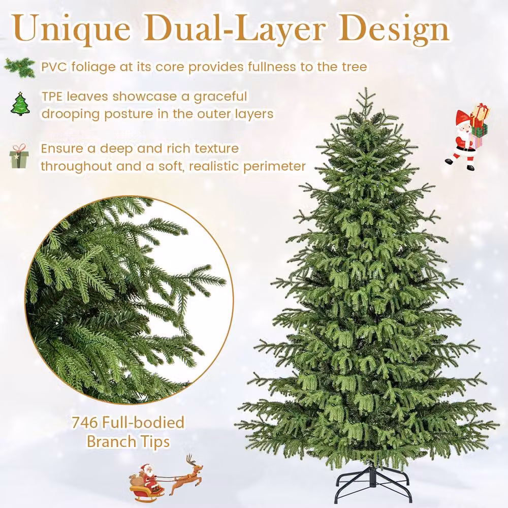 Gymax 180 cm Pre-lit Green Christmas Tree with 270 Warm White LED Lights – 3
