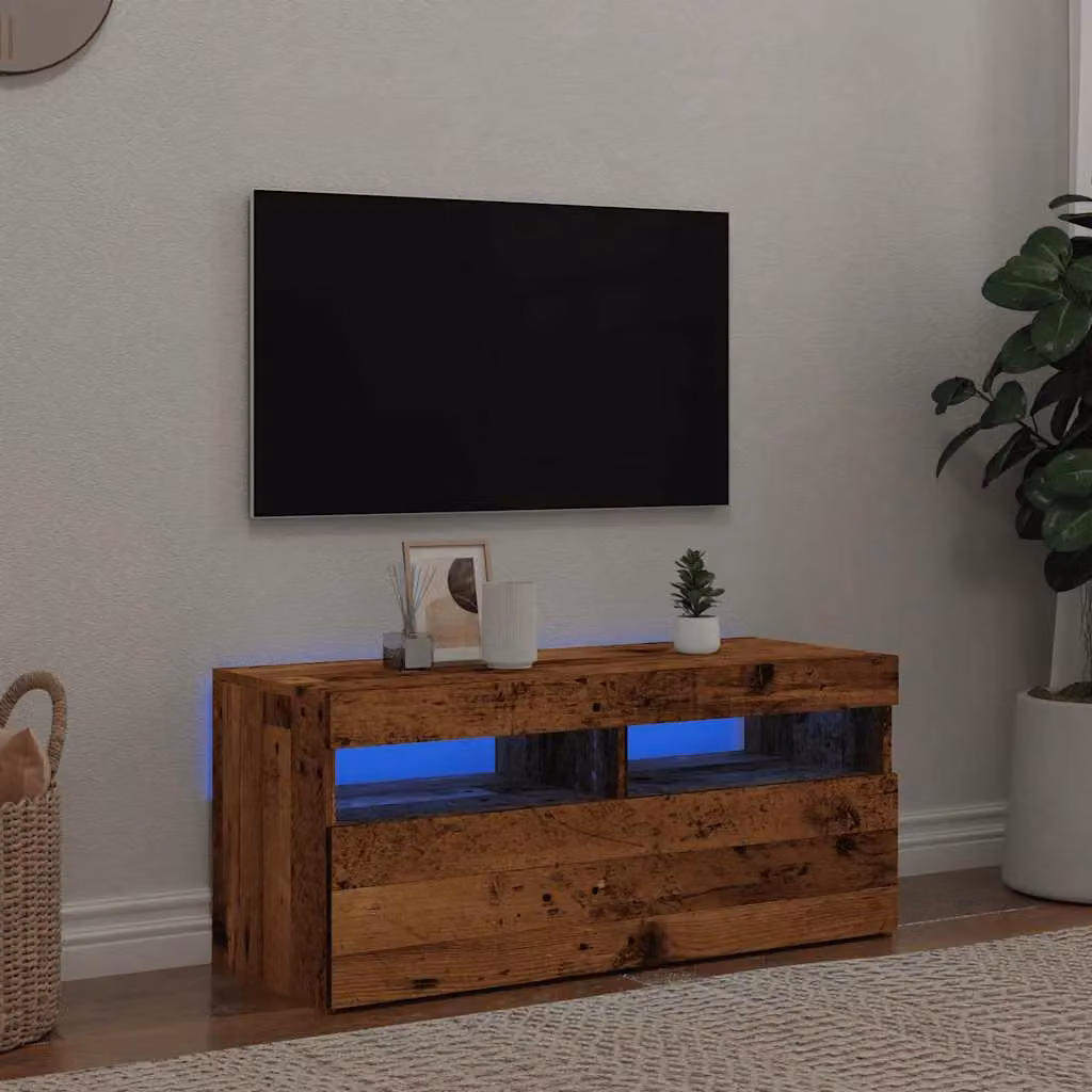 Berkfield Home Modern TV Cabinet with Integrated LED Lights in Brown, W/D/H: 90 x 35 x 40 cm – 4