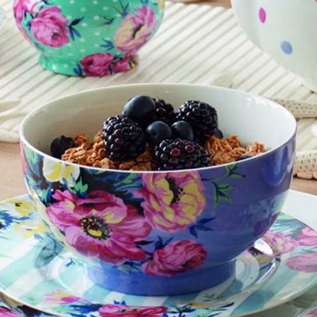 Mikasa 4-Piece Floral Ceramic Bowl Set in Blue and Multicolour