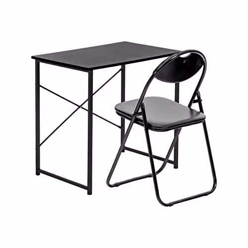 Harbour Housewares Modern Wood and Metal Office Desk and Chair Set in Black