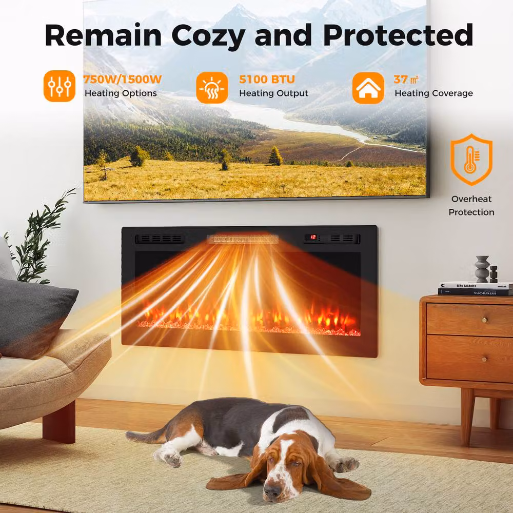 Costway Black Recessed Electric Fireplace Heater with App Control and WiFi, 1500W, W: 101.6 cm, H: 101.6 cm – 9