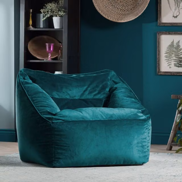 ICON Natalia Giant Velvet Bean Bag Armchair for Adults in Green, Pink or Petrol