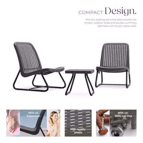 tectake Grey Rattan Garden Furniture Set with 2 Upholstered Lounge Armchairs and 1 Outdoor Coffee Table featuring a Powder Coated Steel Frame – 3